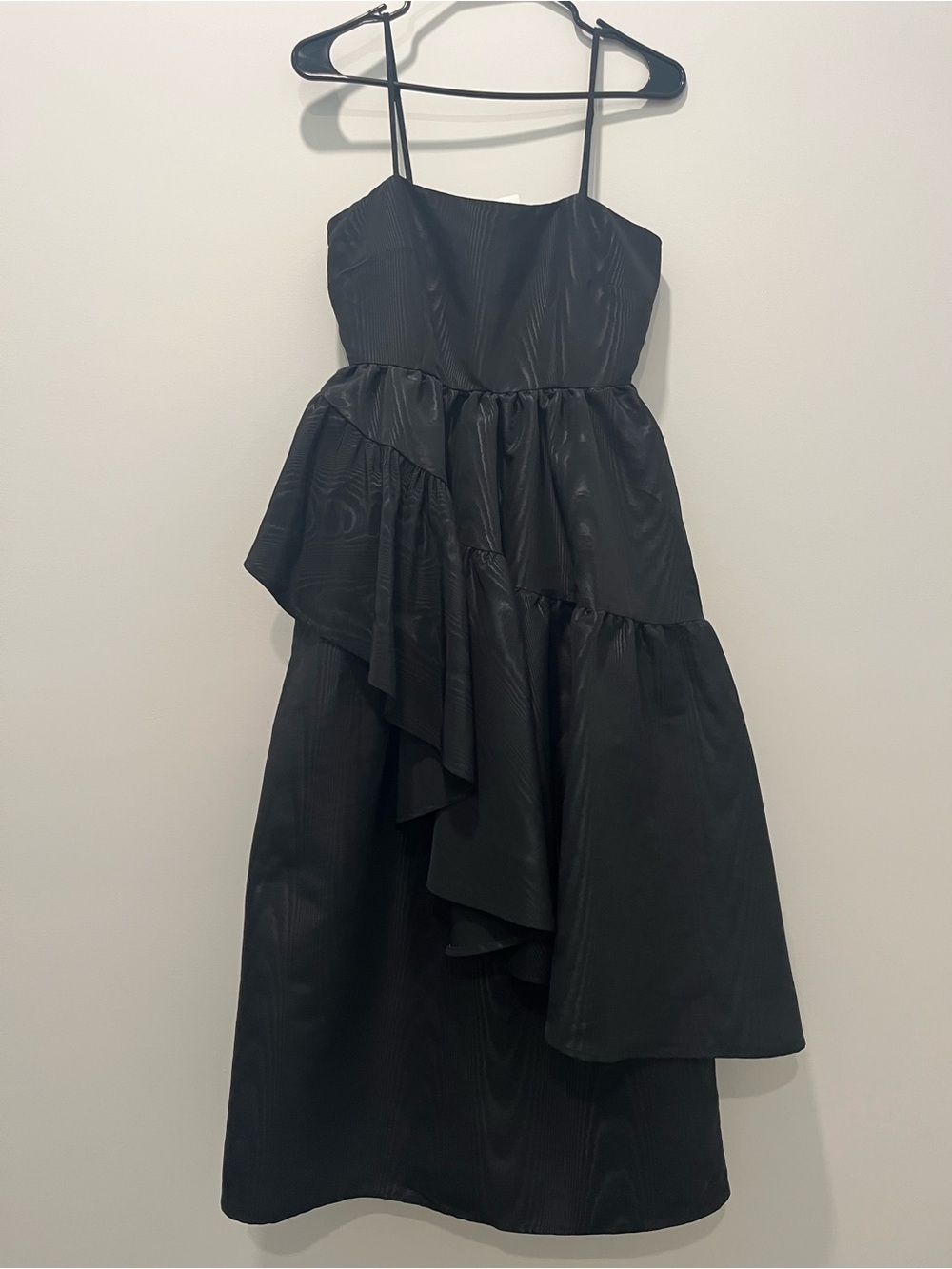 kate spade Black Asymmetric Ruffle Spaghetti-Strap Formal Dress